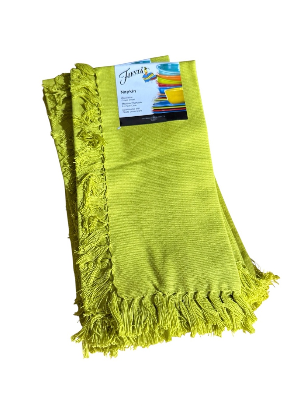 6 New Fiesta Fiestaware 100% Cotton Napkin with Fringe Lemongrass Green 19x19